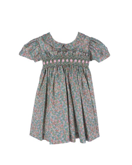 Vestito mezza manica fantasia fiorellini e punto smock