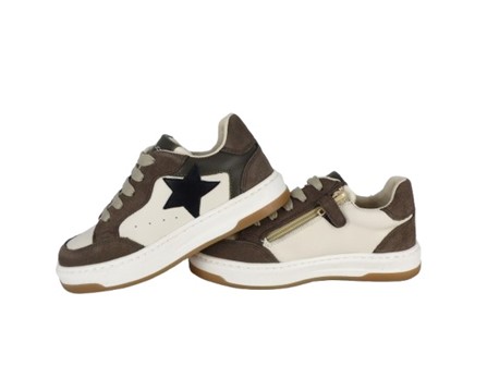 Sneaker in pelle e camoscio con lacci e zip