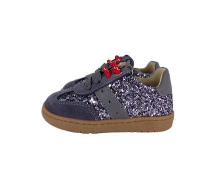 C73CBE8E6E9C4F1B86297C3205C26E6C_ Sneaker primo passo in pelle e glitter con lacci e zip