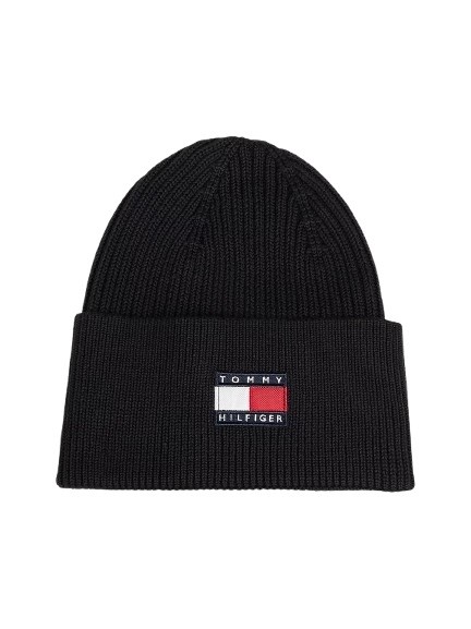 Cappello a costine con risvolto e logo