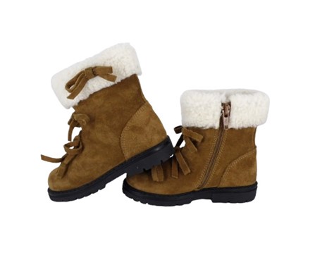 Stivaletto in pelle scamosciata con fiocchetti e zip