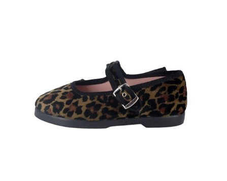 Ballerina in velluto leopardato con fibbia
