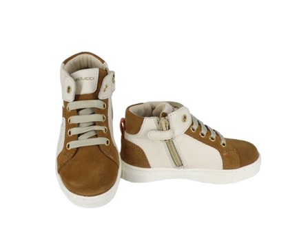 Sneaker alta in pelle e camoscio con lacci