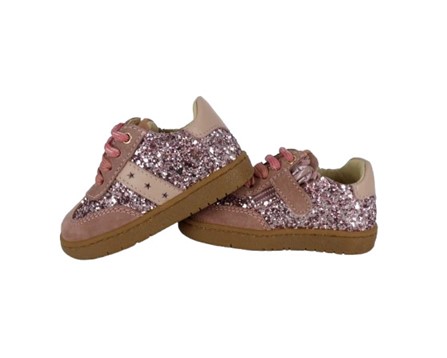 E3D7AD58CA6F332B4145EB335CBAEEEB_ Sneaker primo passo in pelle e glitter con lacci e zip