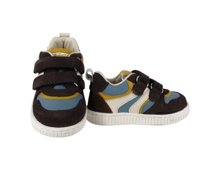 Sneaker primo passo in pelle e camoscio con velcro