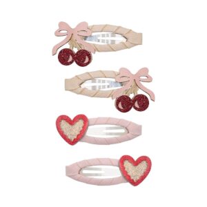 Pacchetto 4 fermagli clic clac con cuori e ciliegie