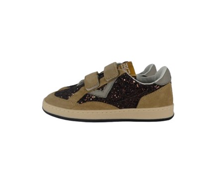 Sneaker in pelle e camoscio con doppio velcro