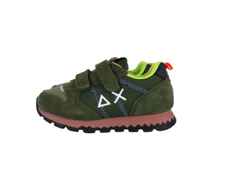 Sneaker bassa in camoscio e tessuto con doppio velcro